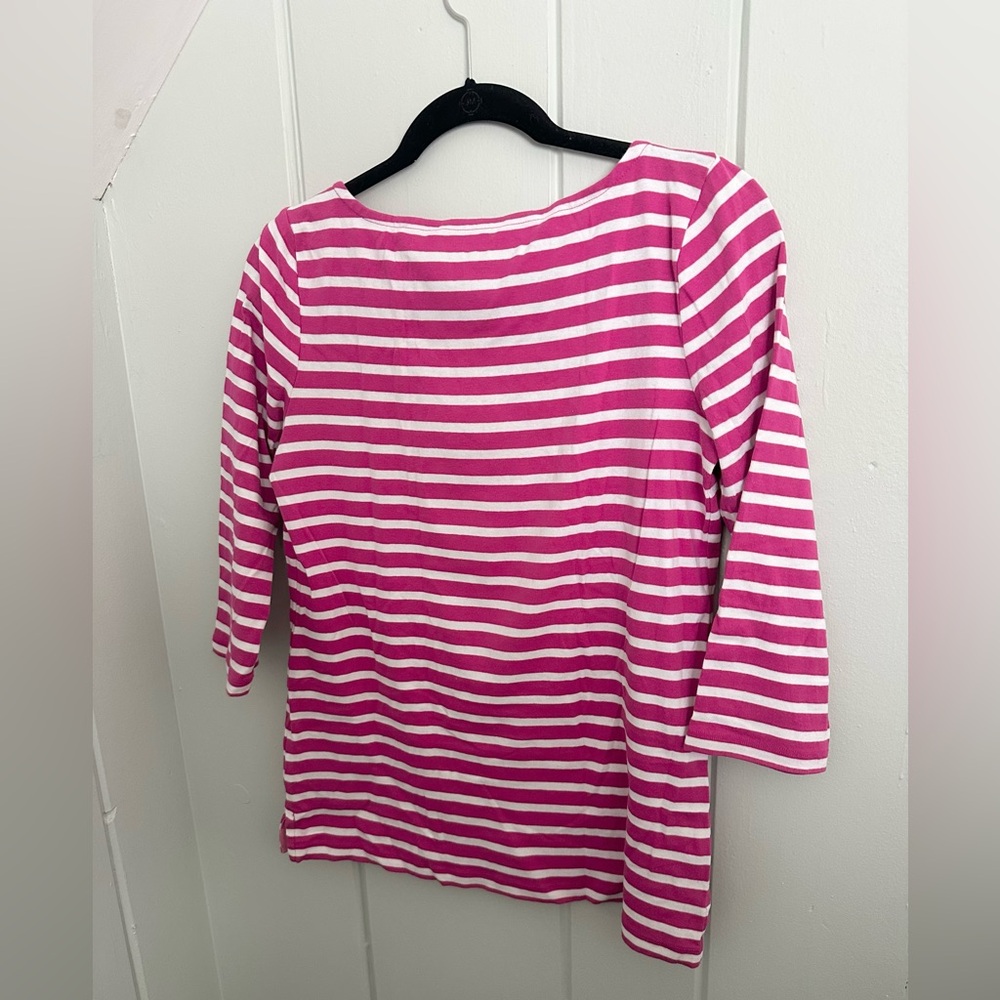 Talbots Pink & White Striped Boatneck Top / M - Picture 2 of 5